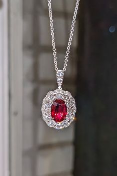 Make your Valentine's Day gift even more special with a ruby pendant! Ruby is a symbol of passion and love, which will remind your soulmate of your mutual feeling every time she wears this jewelry. Our ruby pendant is the perfect gift for those who appreciate beauty and elegance. Oval Ruby Necklace With Brilliant Cut, Oval Ruby Jewelry With Brilliant Cut, Dazzling Platinum Oval Necklaces, Fine Jewelry Ruby Oval Pendant, Fine Ruby Jewelry With Oval Pendant, Oval Ruby Necklaces In White Gold, Oval Lab-created Ruby Jewelry In White Gold, Red Oval Diamond Cut Necklace, White Gold Oval Ruby Necklaces