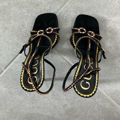 Gucci High Heels For Women, Size 40 Gucci Black Square Toe Heels, Gucci Luxury Square Toe Heels, Gucci Embellished High Heels, Gucci Embellished Evening Heels, Embellished Gucci Heels For Evening, Gucci High Heels, High Heels For Women, High Heels Black, Shoes Gucci