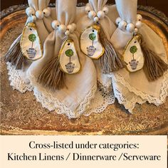 the kitchen linens / dinnerware / serveware are handmade from cross - listed under catacouries