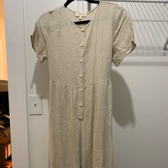 The Most Comfortable Jumpsuit You’ll Ever Wear. Bought Without Trying On, Absolutely Love It But It Was Just A Little Too Big On Me! Beige Short Sleeve Jumpsuits And Rompers For Vacation, Beige Summer Jumpsuits And Rompers, Casual Beige Jumpsuits And Rompers For Daywear, Beige Casual Jumpsuits And Rompers For Daywear, Casual Fitted Jumpsuits And Rompers In Neutral Color, Casual Neutral Fitted Jumpsuits And Rompers, Casual Cream Fitted Jumpsuits And Rompers, Cream Fitted Jumpsuit And Romper Casual Style, Casual Cream Fitted Jumpsuit