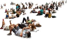 a group of people sitting and standing around each other in the shape of a heart