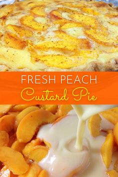 fresh peach custard pie is shown in this image