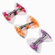 Bows add such a sweet touch to any hairstyle, especially when they have yummy fruit all over! This pack of three clips have a shaker-style that will match any 'fit.Claire's Club is our unique collection specifically designed for our younger customers. Carefully constructed to be safe for toddlers & young children, these accessories are recommended for ages 3-6.Hair Bow Clips by Claire's ClubPack Size: 3Closure: Alligator ClipMaterial: MetalSuitable for ages 3-6 - Claire's Club Fruit Shaker Bow H Yummy Fruit, Crown Hair Clip, Sensitive Ears Earrings, Hair Bow Clips, Piercing Kit, Flower Crown Hairstyle, Photo Frame Gift, Word Bracelet, Jewelry Words