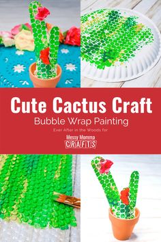 a cactus craft made out of legos is shown with the text, cute cactus craft bubble wrap painting