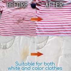 the before and after pictures show how to make a t - shirt with white and red stripes