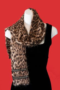 This is a truly fun scarf! Made out of eyelash fabric, this brown and tan leopard print features gold grommets on each end. The fabric also has little gold sparkles throughout to really give it a little extra flash! Cooling Scarf, Full Lips, Gold Sparkle, Black And Gold, Scarf Wrap, Scarf Accessory, Leopard Print, Fabric, Black