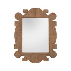 a wooden frame mirror on a white background