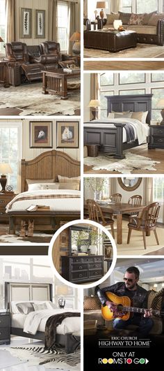 a collage of photos showing different rooms and furniture