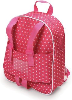 a pink backpack with white stars on it