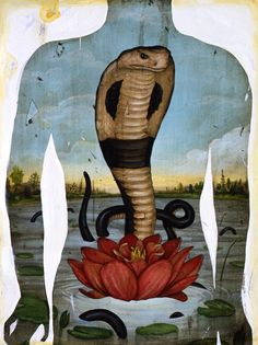 an image of a snake in the shape of a man's body with water lilies