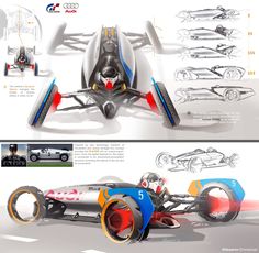 an image of a futuristic race car in three different views