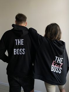 Couple embroidered hoodies, sweatshirts with Boss text on the back. It's a creative idea for Anniversary, New Year, Christmas or Birthday gift. ------------------------------------------------------ * ORDER INFORMATION * 1) You can see the price for 1 item in the listing. 2) To order the couple set - put 2 items with their individual parameters to the cart separately, please. Also, you can order just one item - leave a note about the chosen picture to the order. --------------------------------- Black Crew Neck Hoodie With Embroidered Text, Winter Black Hoodie With Embroidered Text, Couples Tshirt Ideas Matching, Couple Tshirt Ideas, Matching Couple Hoodies Ideas, Couples Hoodies Aesthetic, Couple Hoodies Ideas Design, Sweat Couple, Hoodies Couple