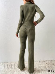 Ebeek - Stylish Solid Two-Piece Set: Mock Neck Long Sleeve Top and Long Pants Ensemble for Womens Fashion Flare Leg Pants Outfit, High Waisted Pants Outfit, High Waisted Flare Pants, Casual Turtleneck, Turtleneck T Shirt, High Waisted Flares, Flare Leg Pants, Turtle Neck Top, Pants Pattern