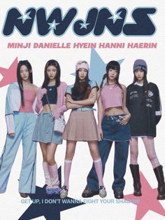 the girls are standing in front of an advertisement for mini - daielle hyen han ha