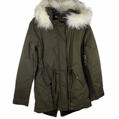 Design Lab Lord & Taylor Hooded Parka Winter Coat Army Green Detachable Faux Fur Trim On Hood Zip Up And Snap Closure Drawstring Waist Front Pockets Warm Quilted Iinsulation New With Tags * There Is A Light Mark On The Bottom Left Side Of Zipper As Shown In Photos. May Come Out In Wash, Did Not Try Since New With Tags.* Retail Price $209.00 Size Xs Approximate Measurements Underarm To Underarm- 21 In Sleeve- 25.5 In Length- 33 In Big Winter Coat, Grunge Winter Jacket, Green Winter Jacket, Green Jacket Outfit, Green Winter Coat, Grunge Winter, Dark Green Sweater, Green Parka