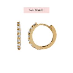 9K solid gold huggie hoops with cubic zirconias on the front side. Available in Gold, Rose gold and White gold. These dainty earrings are small but outstanding due to their brightness, and really suit your daily looks but are also perfect to wear on special occasions. Perfect for a gift. Features: * Inner diameter: 9 mm. * Outer diameter: 12 mm. * Weight: 0,88 g. * These earrings are made of 9K solid gold and cubic zirconias. Packaging: Our jewelry is packaged in a reusable bag that protects the Rose Gold Cubic Zirconia Huggie Earrings For Anniversary, Anniversary Rose Gold Cubic Zirconia Huggie Earrings, Tarnish Resistant Huggie Diamond Earrings For Anniversary, Anniversary Tarnish-resistant Huggie Diamond Earrings, Anniversary Huggie Earrings, Gold Brilliant Cut Cubic Zirconia Huggie Earrings, Rose Gold Cubic Zirconia Huggie Earrings, Rose Gold Prong Setting Huggie Earrings, Tarnish Resistant Huggie Earrings For Anniversary