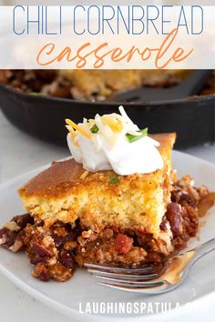 a slice of chili cornbread casserole on a plate