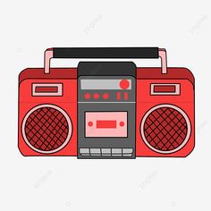 an old fashioned radio with red and black trims, illustration, cartoon png and psd