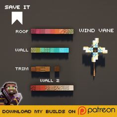 an image of some pixel art on the wall with text that says save it, wind wave, wall 2 and wall 3