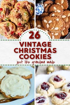 vintage christmas cookies with text overlay that reads, 20 vintage christmas cookies just like grandma made