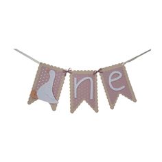 a bunting banner with the word one hanging from it's side and an image of a bird on top