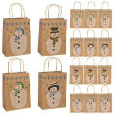 paper bags with snowmen and hats on them