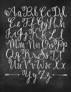 an old fashioned handwritten alphabet written in chalk on a blackboard with white ink