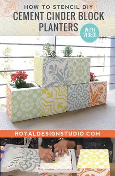 how to stencil diy cement cinder block planters with video