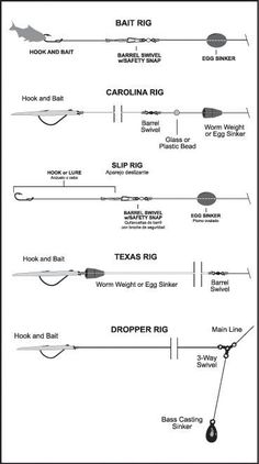 the diagram shows different types of fishing rods and how they are used to catch them