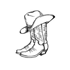 a drawing of a cowboy hat and boots