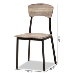 the side view of a wooden chair with measurements