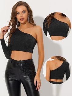 Shop Allegra K for glitter crop top metallic club slim fitted one shoulder t-shirt you are looking for, get more women's blouses for yourelf. Order now! Free Returns! Trendy One Shoulder Crop Top For Night Out, Trendy One-shoulder Crop Top For Night Out, Stretch One-shoulder Crop Top For Party, Trendy One Shoulder Party Top, Trendy One Shoulder Top For Party, Cropped Tops For Club And Party Season, Cropped Top For Night Out Party Season, Cropped One Shoulder Top For Party, Glamorous Stretch Tops For Club