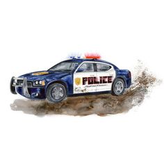 a police car painted in watercolor and ink