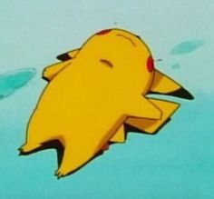 an animated image of a pikachu floating in the water with its eyes closed