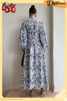 Transform Your Wardrobe Jungle Print Belt Pocketed Shirt Maxi Dress Cotton Maxi Dress With Long Sleeves For Brunch, Shirt Maxi Dress, Maxi Dress Sale, Jungle Print, Maxi Shirt Dress, Pocket Shirt, Maxi Dress Blue, Round Collar, Stand Collar