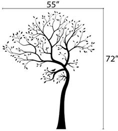 a tree with leaves is shown in black on a white background, and measurements for the height