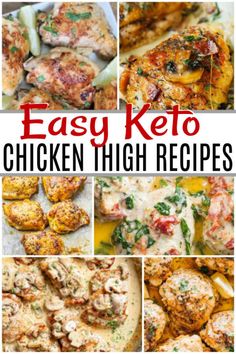 easy keto chicken high recipe collage with images in the middle and bottom right