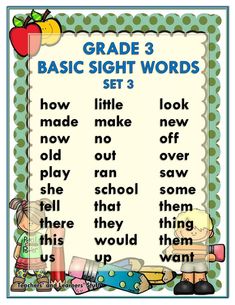 a poster with words and pictures on it that say, grade 3 basic sight words set 6