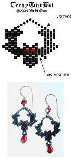 the instructions for beaded earrings are shown in black and white, with red beads