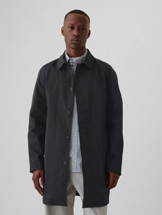 Smooth, water-repellent Mac rain coat.  Point collar, button front.  Long sleeves.  Slant pockets.  Fit: Relaxed.  A straight & easy fit with a relaxed sleeve.  For a Classic fit, go down one Winter Styling, Chunky Knitwear, Formal Shirts For Men, Rain Coat, Jean Top, Mens Fall, Wide Fit Boots, Loungewear Shorts, Sweaters And Jeans