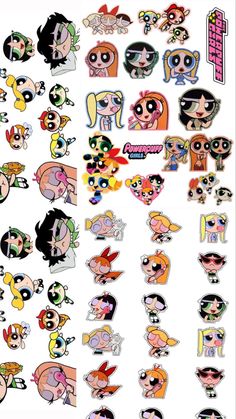 many different cartoon character stickers on a white background