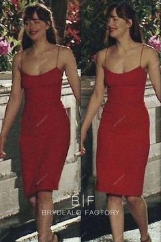 Dakota Johnson Fifty Shades Ruby Cocktail Homecoming Party Dress Sheath Prom Dress, Black Dress Outfit Casual, Red Outfits, Black Dress Outfits, Short Prom Dress, Short Prom, Red Outfit, Dakota Johnson, Red Prom Dress