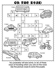 a crossword puzzle with pictures of cars and trucks on the road, as well as words