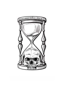 an hourglass with a skull in it and the word time is running out on top