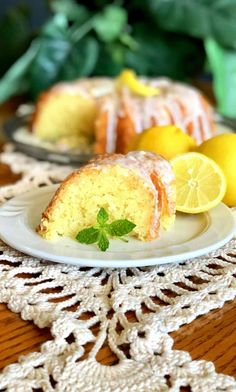 a slice of lemon bundt cake on a plate