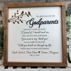 If you are looking for a gift for any godparent, look no further. This personalized godparent sign can be customized with your (or your childs) name and the godparents names. This can also be customized to be directed just to a godmother or father! Ask To Be Godparents Ideas, God Parents Gifts, Cute Ways To Ask Godparents, Godparents Gift Ideas, Gifts For Godmother, Gift For Godparents, Gifts For Godparents, Uncle Jack, Baptism Ideas