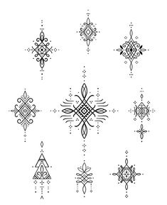 a set of nine ornamental designs in black and white