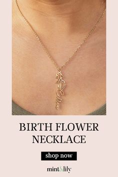 Wear this dainty birth flower necklace with any outfit to elevate your look. This piece of jewelry is the perfect accessory and can be a great gift for any flower lovers. Rose Gold Birth Flower Jewelry For Birthday, Birth Flower Jewelry For Birthday Gift, Birth Flower Jewelry For Birthdays, Fine Jewelry Birth Flower Necklace As Gift, Gold Name Necklace With Flower Shape, Gold Flower Necklace With Name, Fine Jewelry Birth Flower Gift, Gold Flower-shaped Name Necklace, Birthday Jewelry With Birth Flower And May Birthstone