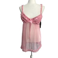 Nwt Cinema Seductive Wear Gown With Satin Panties Flirty Sheer Sleepwear For Parties, Flirty Sheer Sleeveless Sleepwear, Flirty Sheer Camisole Sleepwear, Sheer Flirty Sleepwear For Bedtime, Flirty Sheer Sleepwear For Bedtime, Wear Pink, Women's Intimates, Satin, Pink