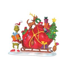 a christmas ornament is shown with presents on the sleigh